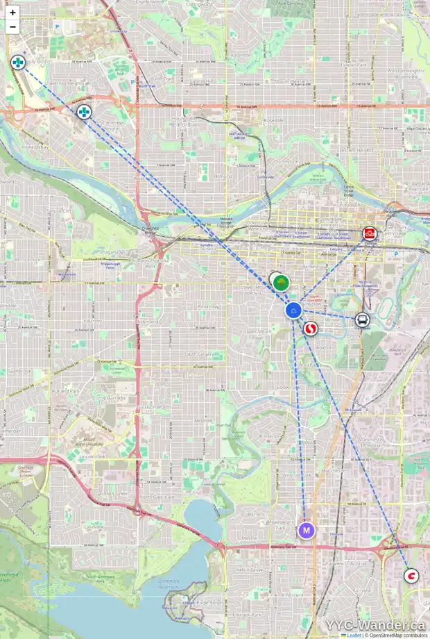 Daily accessibility map for 2132 HOPE ST SW, Calgary showing nearby schools, grocery stores, parks, LRT stations and nearby amenities