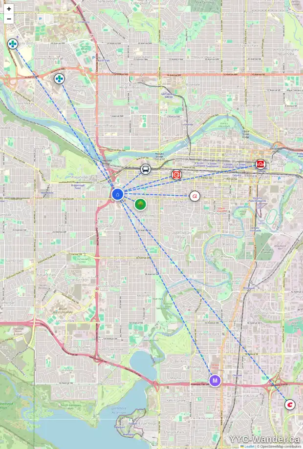 Daily accessibility map for 540 SALEM AV SW, Calgary showing nearby schools, grocery stores, parks, LRT stations and nearby amenities