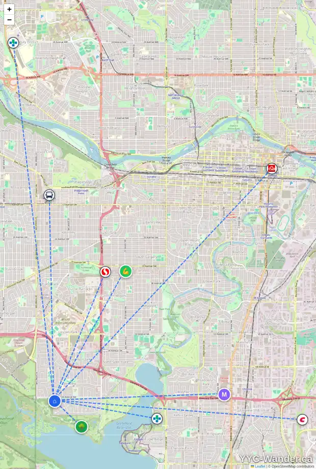 Daily accessibility map for 6755 LIVINGSTONE DR SW, Calgary showing nearby schools, grocery stores, parks, LRT stations and nearby amenities