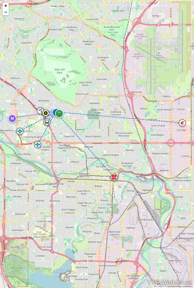 Daily accessibility map for 2320 CHEROKEE DR NW, Calgary showing nearby schools, grocery stores, parks, LRT stations and nearby amenities