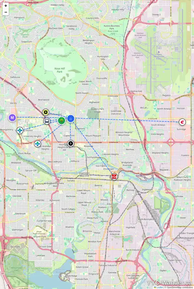 Daily accessibility map for 3319 CONSTABLE PL NW, Calgary showing nearby schools, grocery stores, parks, LRT stations and nearby amenities