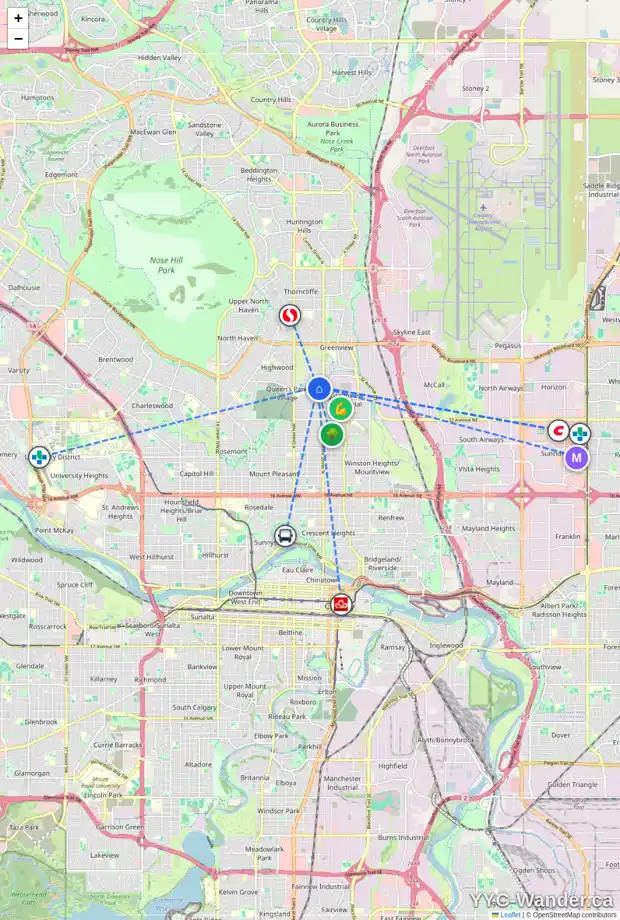 Daily accessibility map for 3919 CENTRE B ST NW, Calgary showing nearby schools, grocery stores, parks, LRT stations and nearby amenities