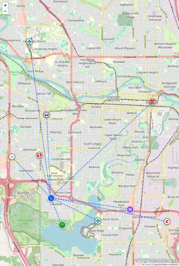 Daily accessibility map for 5943 LAKEVIEW DR SW, Calgary showing nearby schools, grocery stores, parks, LRT stations and nearby amenities