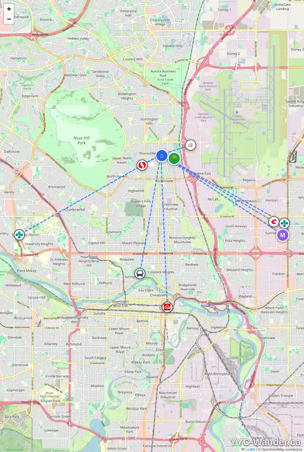 Daily accessibility map for 124 60 AV NE, Calgary showing nearby schools, grocery stores, parks, LRT stations and nearby amenities