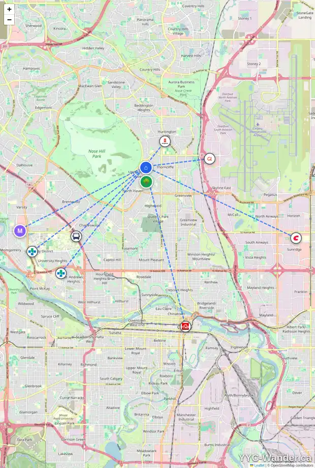 Daily accessibility map for 5908 NORFOLK DR NW, Calgary showing nearby schools, grocery stores, parks, LRT stations and nearby amenities