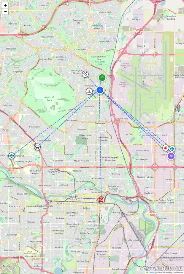 Daily accessibility map for 415 HUNTBOURNE HL NE, Calgary showing nearby schools, grocery stores, parks, LRT stations and nearby amenities