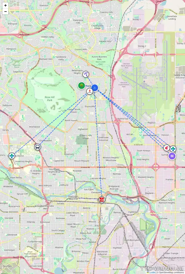 Daily accessibility map for 228 72 AV NE, Calgary showing nearby schools, grocery stores, parks, LRT stations and nearby amenities