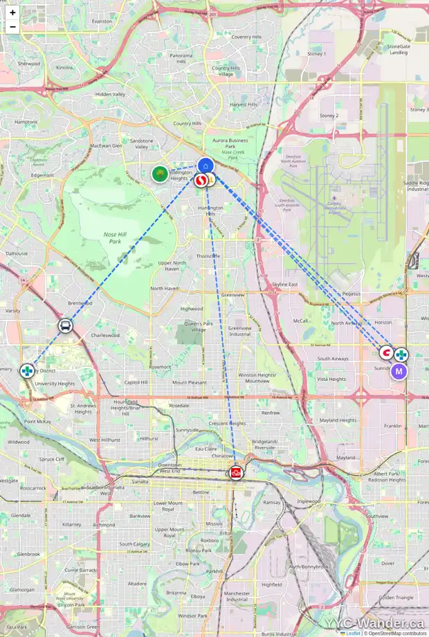 Daily accessibility map for 8506 CENTRE ST NE, Calgary showing nearby schools, grocery stores, parks, LRT stations and nearby amenities