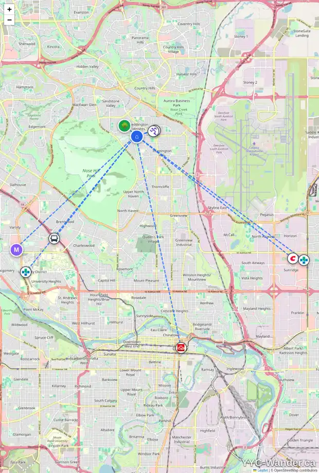 Daily accessibility map for 504 BERKLEY CR NW, Calgary showing nearby schools, grocery stores, parks, LRT stations and nearby amenities
