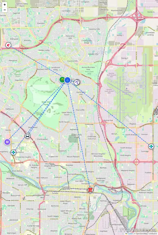 Daily accessibility map for 8 BERWICK CO NW, Calgary showing nearby schools, grocery stores, parks, LRT stations and nearby amenities