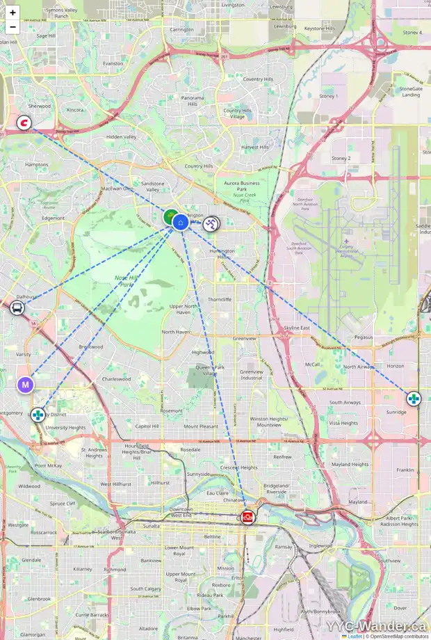 Daily accessibility map for 1098 BERKLEY DR NW, Calgary showing nearby schools, grocery stores, parks, LRT stations and nearby amenities