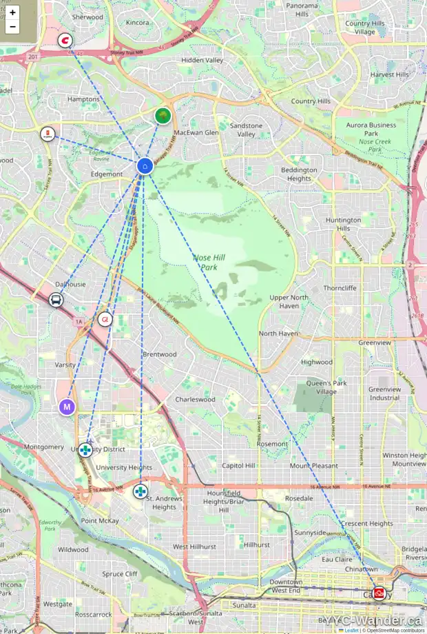 Daily accessibility map for 115 EDGEBROOK CL NW, Calgary showing nearby schools, grocery stores, parks, LRT stations and nearby amenities