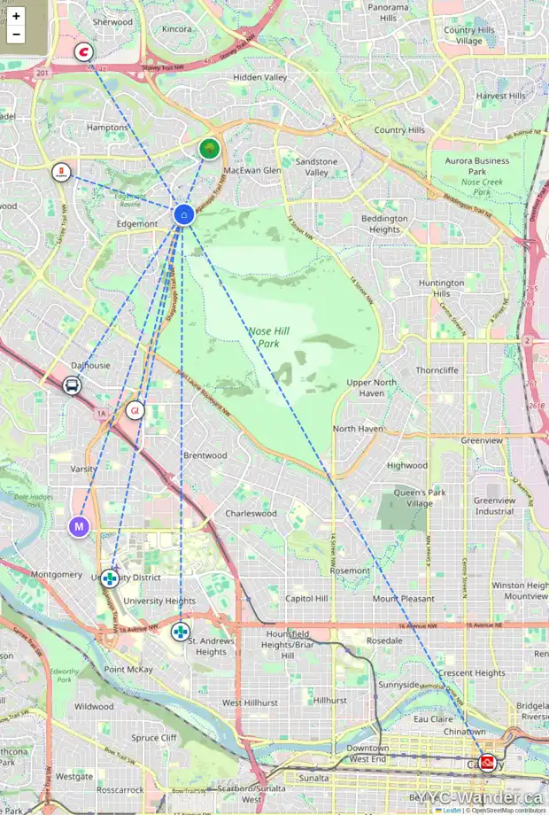 Daily accessibility map for 114 EDGEBROOK CL NW, Calgary showing nearby schools, grocery stores, parks, LRT stations and nearby amenities