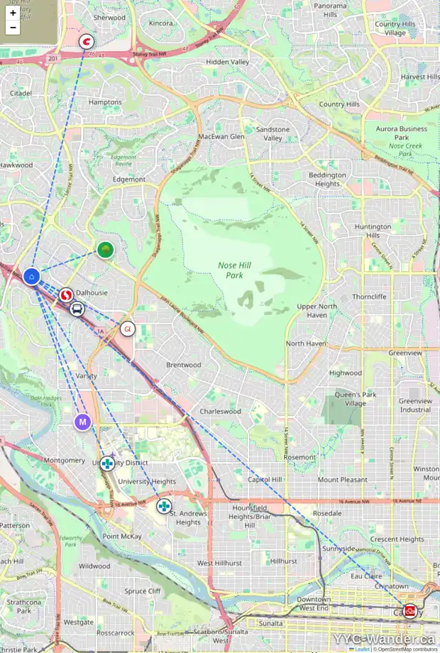 Daily accessibility map for 5920 BAROC RD NW, Calgary showing nearby schools, grocery stores, parks, LRT stations and nearby amenities
