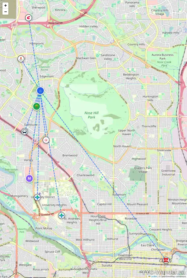 Daily accessibility map for 44 EDENSTONE WY NW, Calgary showing nearby schools, grocery stores, parks, LRT stations and nearby amenities