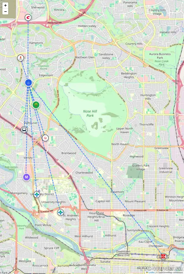 Daily accessibility map for 251 EDGEDALE DR NW, Calgary showing nearby schools, grocery stores, parks, LRT stations and nearby amenities