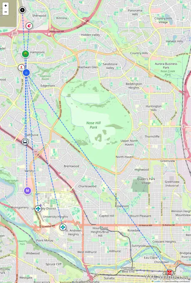 Daily accessibility map for 269 EDGEPARK BV NW, Calgary showing nearby schools, grocery stores, parks, LRT stations and nearby amenities