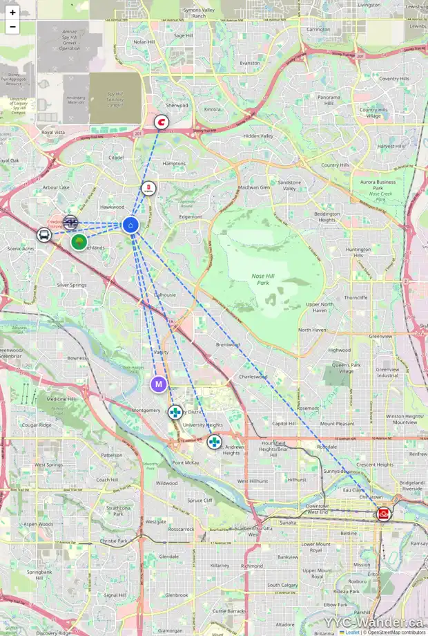 Daily accessibility map for 163 HAWKVIEW MANOR CI NW, Calgary showing nearby schools, grocery stores, parks, LRT stations and nearby amenities