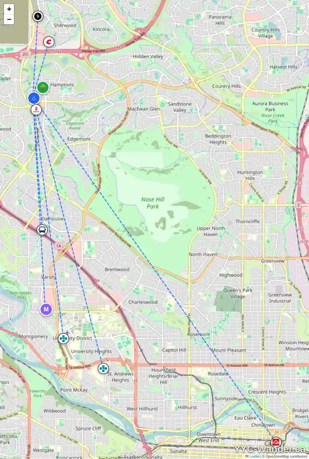 Daily accessibility map for 103 HAMPSHIRE PL NW, Calgary showing nearby schools, grocery stores, parks, LRT stations and nearby amenities