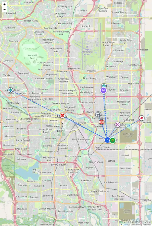 Daily accessibility map for 35 ERIN DALE CR SE, Calgary showing nearby schools, grocery stores, parks, LRT stations and nearby amenities