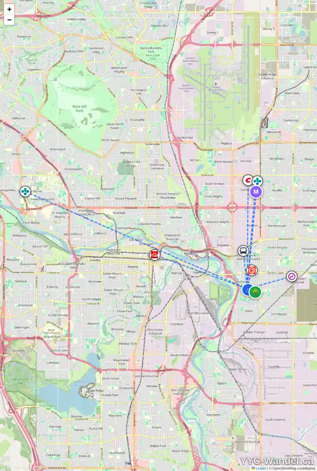 Daily accessibility map for 2906 26 AV SE, Calgary showing nearby schools, grocery stores, parks, LRT stations and nearby amenities