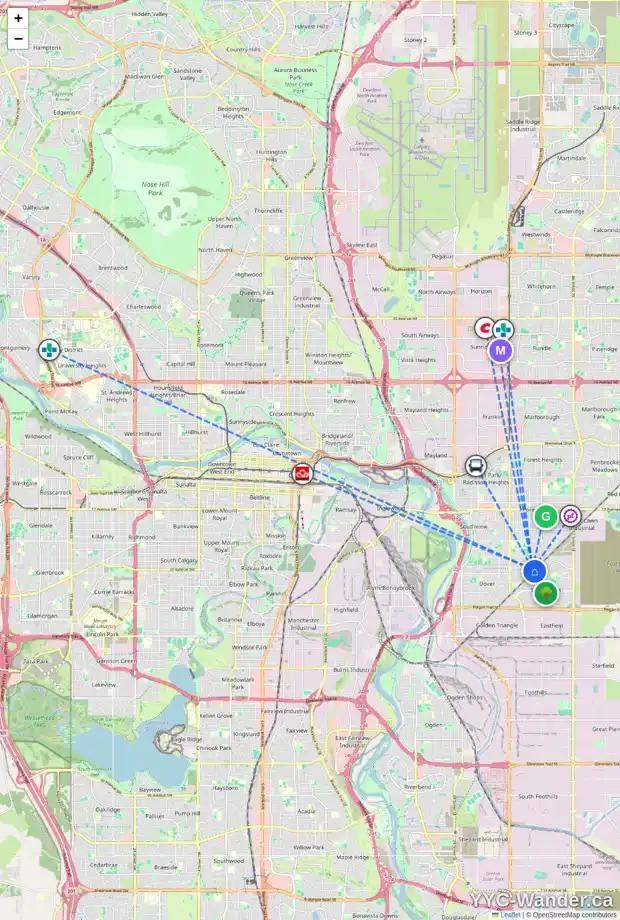 Daily accessibility map for 3260 DOVERVILLE CR SE, Calgary showing nearby schools, grocery stores, parks, LRT stations and nearby amenities
