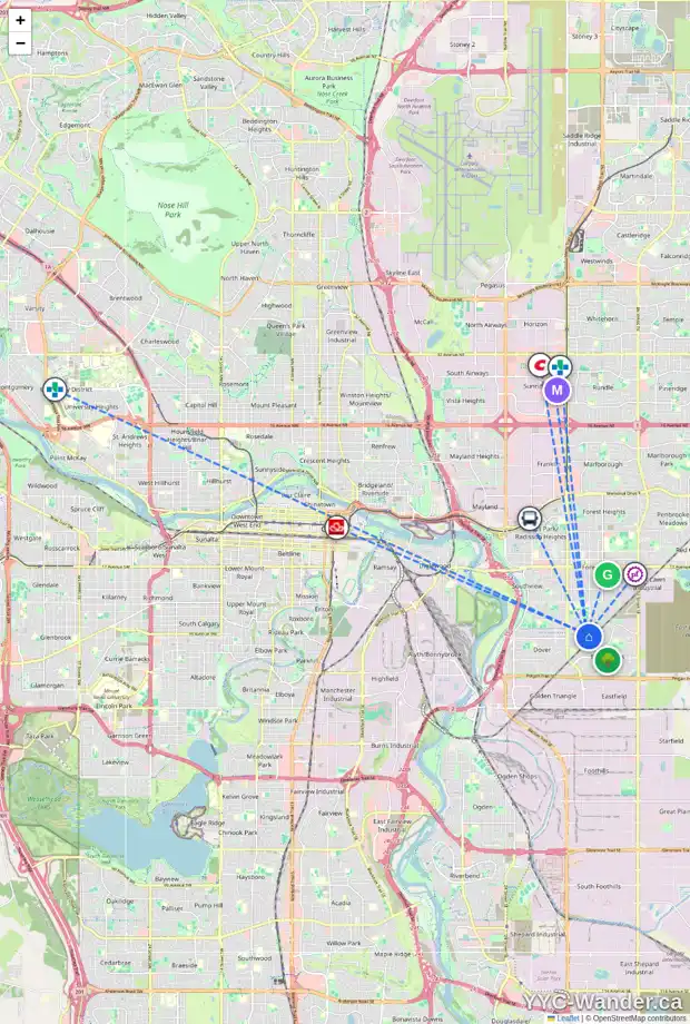 Daily accessibility map for 259 DOVERCLIFFE WY SE, Calgary showing nearby schools, grocery stores, parks, LRT stations and nearby amenities