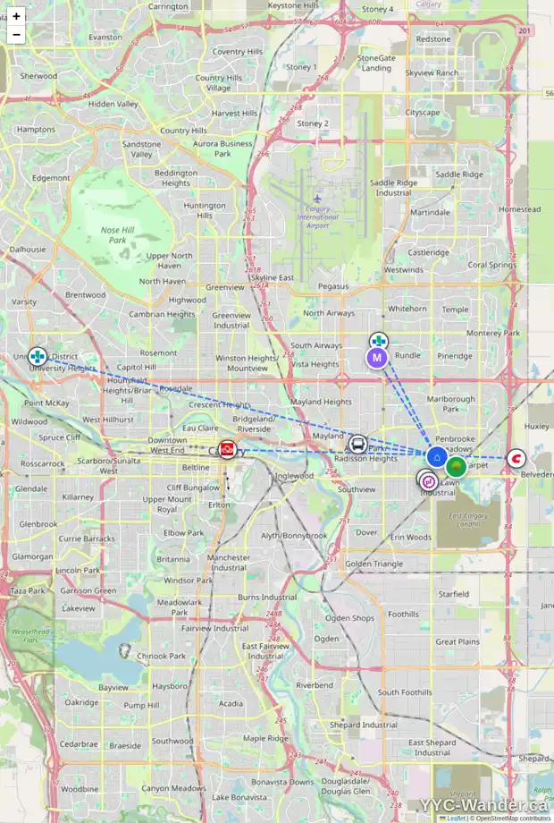 Daily accessibility map for 117 5404 10 AV SE, Calgary showing nearby schools, grocery stores, parks, LRT stations and nearby amenities