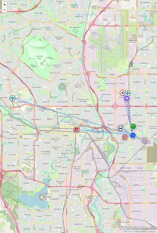 Daily accessibility map for 4004 14 AV SE, Calgary showing nearby schools, grocery stores, parks, LRT stations and nearby amenities