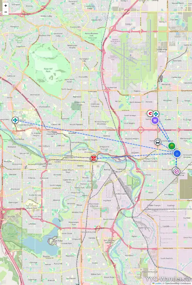 Daily accessibility map for 432 FORITANA RD SE, Calgary showing nearby schools, grocery stores, parks, LRT stations and nearby amenities