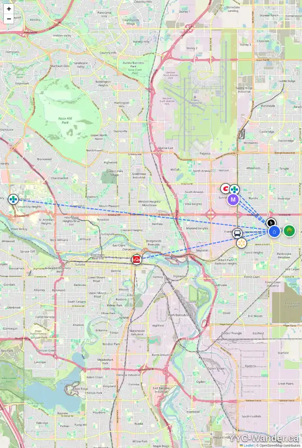 Daily accessibility map for 523 MAIDSTONE DR NE, Calgary showing nearby schools, grocery stores, parks, LRT stations and nearby amenities