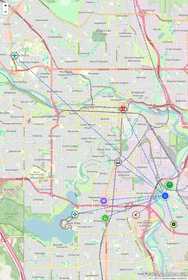 Daily accessibility map for 23 LYNNVIEW CO SE, Calgary showing nearby schools, grocery stores, parks, LRT stations and nearby amenities