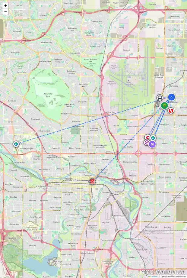Daily accessibility map for 116 CASTLEDALE CR NE, Calgary showing nearby schools, grocery stores, parks, LRT stations and nearby amenities