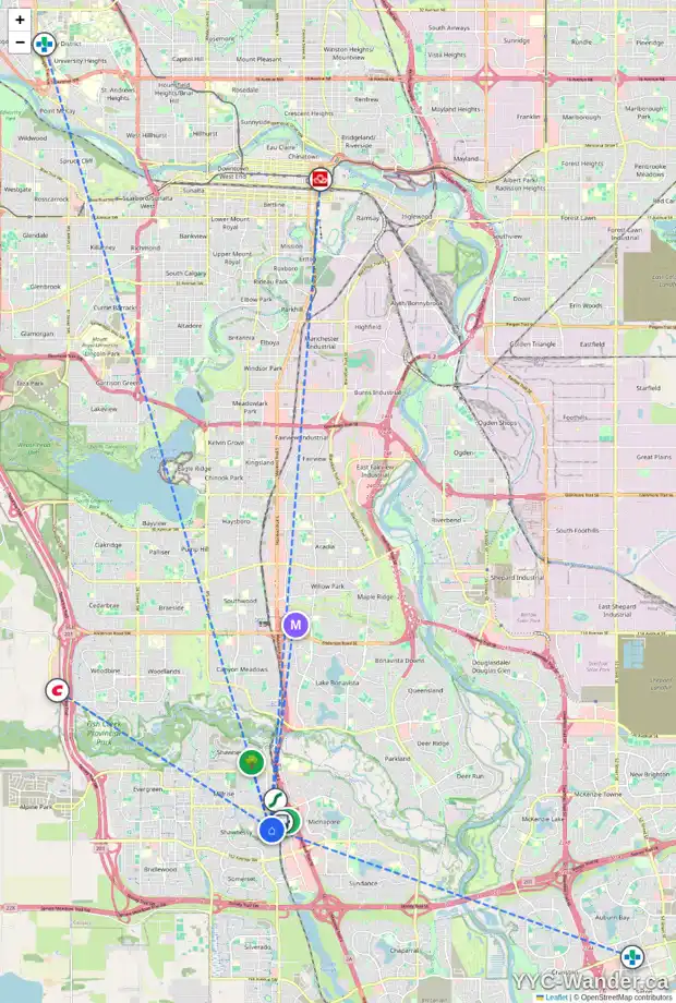 Daily accessibility map for 112 SHAWNESSY DR SW, Calgary showing nearby schools, grocery stores, parks, LRT stations and nearby amenities