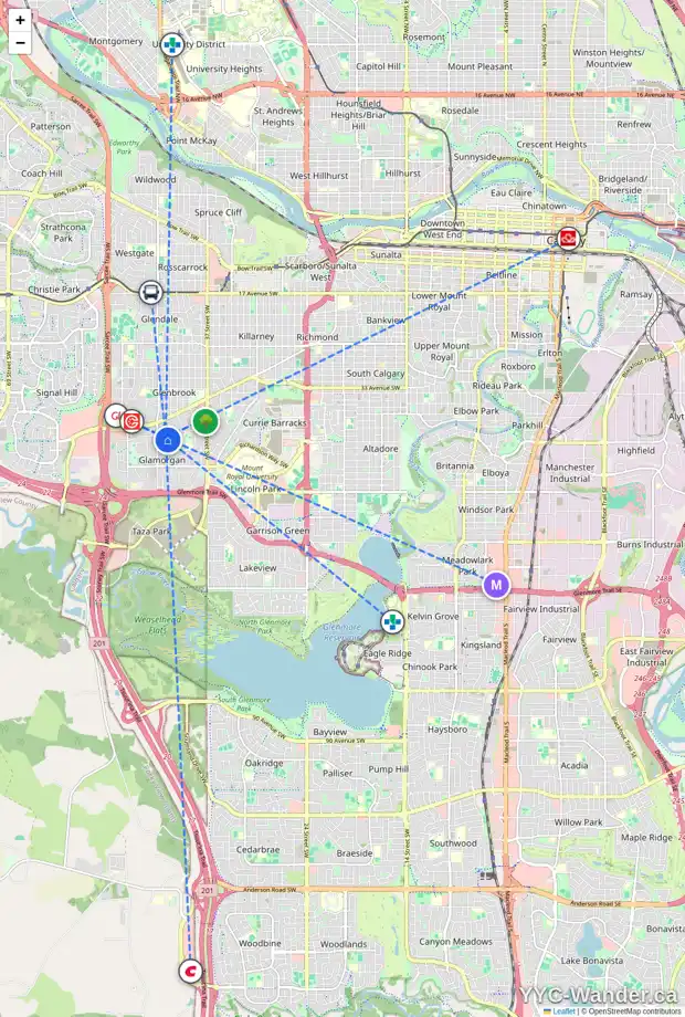 Daily accessibility map for 137 GAINSBOROUGH DR SW, Calgary showing nearby schools, grocery stores, parks, LRT stations and nearby amenities