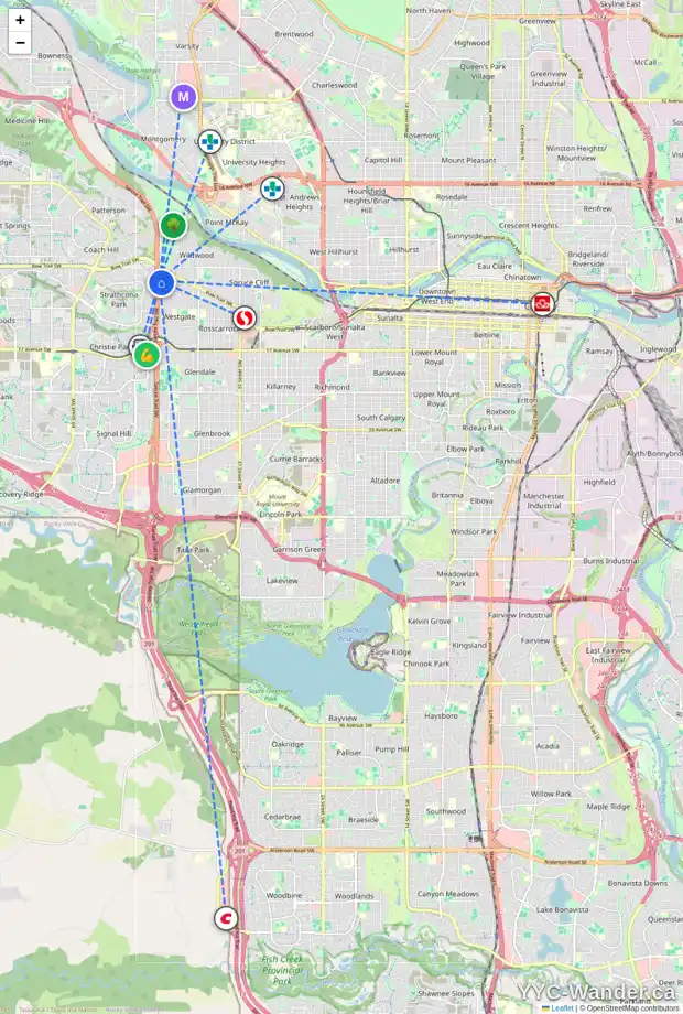 Daily accessibility map for 195 WESTVIEW DR SW, Calgary showing nearby schools, grocery stores, parks, LRT stations and nearby amenities