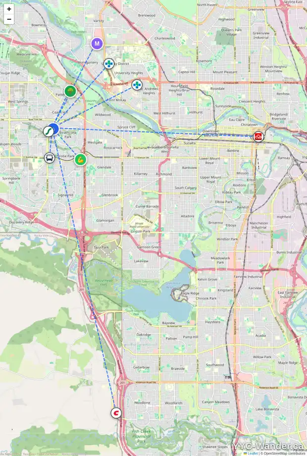 Daily accessibility map for 92 STRADDOCK CR SW, Calgary showing nearby schools, grocery stores, parks, LRT stations and nearby amenities