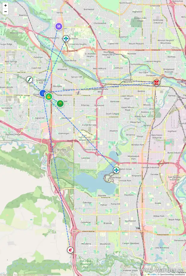 Daily accessibility map for 128 CHRISTIE PARK MR SW, Calgary showing nearby schools, grocery stores, parks, LRT stations and nearby amenities