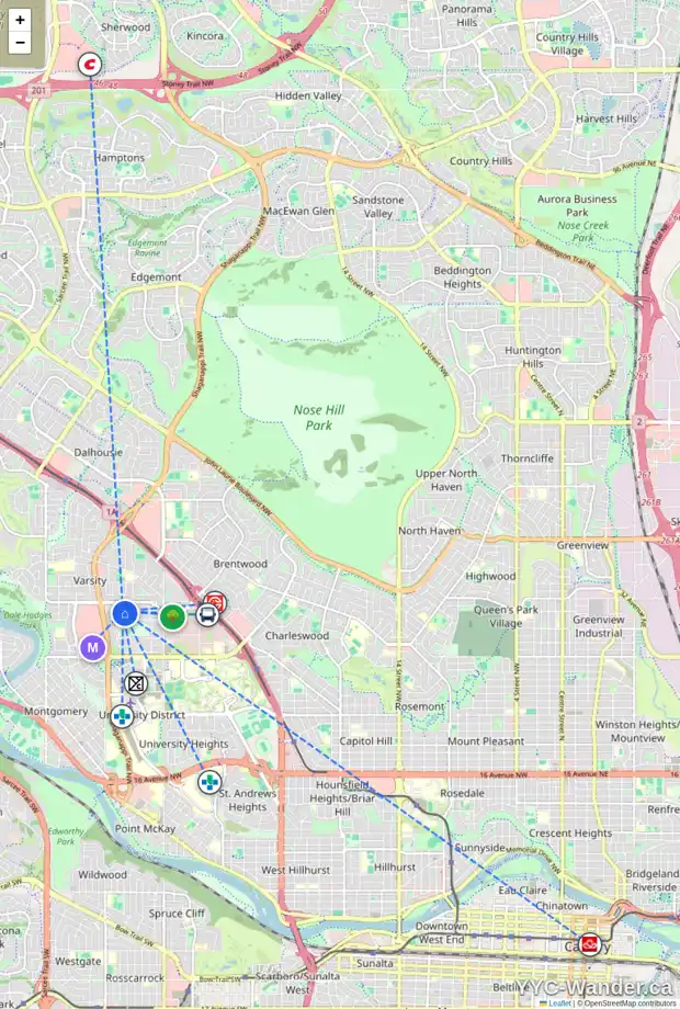 Daily accessibility map for 8 VARBAY PL NW, Calgary showing nearby schools, grocery stores, parks, LRT stations and nearby amenities