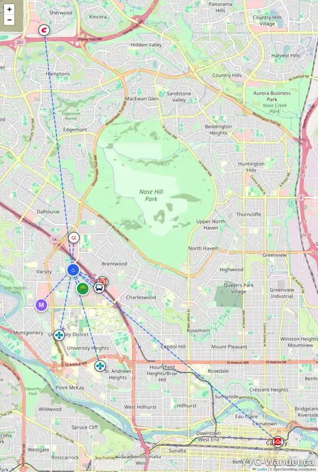 Daily accessibility map for 3928 VANCOUVER CR NW, Calgary showing nearby schools, grocery stores, parks, LRT stations and nearby amenities