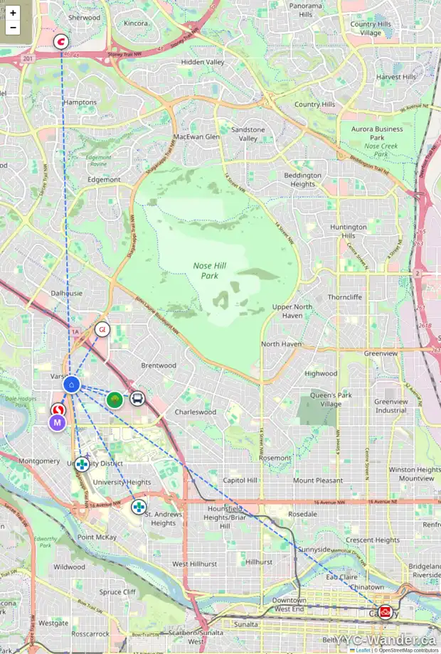 Daily accessibility map for 4535 VANDERGRIFT CR NW, Calgary showing nearby schools, grocery stores, parks, LRT stations and nearby amenities