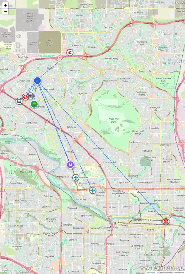 Daily accessibility map for 91 ARBOUR LAKE WY NW, Calgary showing nearby schools, grocery stores, parks, LRT stations and nearby amenities