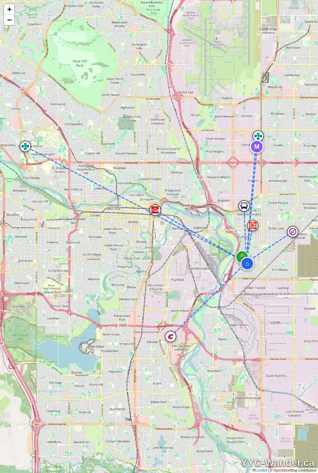 Daily accessibility map for 2831 DOVELY PA SE, Calgary showing nearby schools, grocery stores, parks, LRT stations and nearby amenities