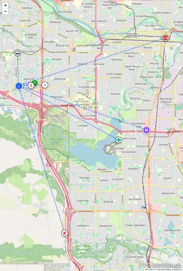 Daily accessibility map for 6448 SIERRA MORENA BV SW, Calgary showing nearby schools, grocery stores, parks, LRT stations and nearby amenities