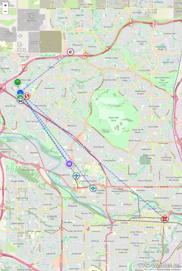 Daily accessibility map for 335 ARBOUR GROVE CL NW, Calgary showing nearby schools, grocery stores, parks, LRT stations and nearby amenities