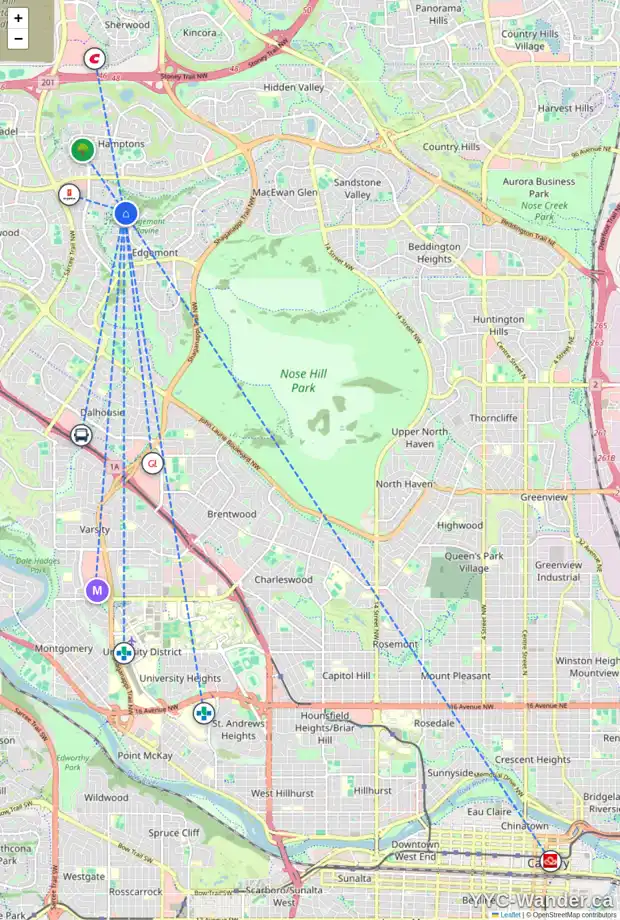 Daily accessibility map for 4195 EDGEVALLEY LD NW, Calgary showing nearby schools, grocery stores, parks, LRT stations and nearby amenities