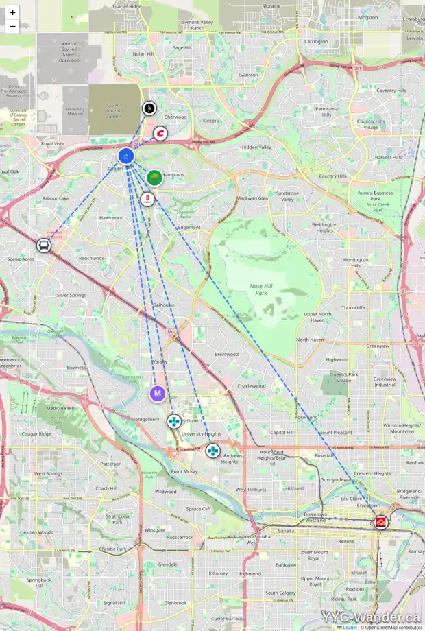 Daily accessibility map for 235 CITADEL MEADOW GV NW, Calgary showing nearby schools, grocery stores, parks, LRT stations and nearby amenities