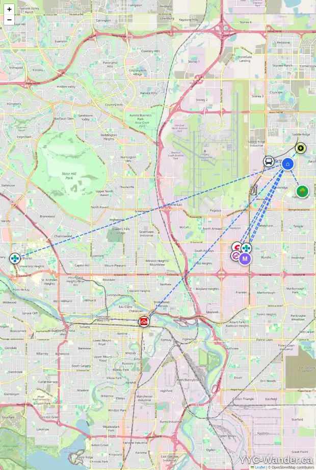 Daily accessibility map for 173 MARTIN CROSSING CR NE, Calgary showing nearby schools, grocery stores, parks, LRT stations and nearby amenities