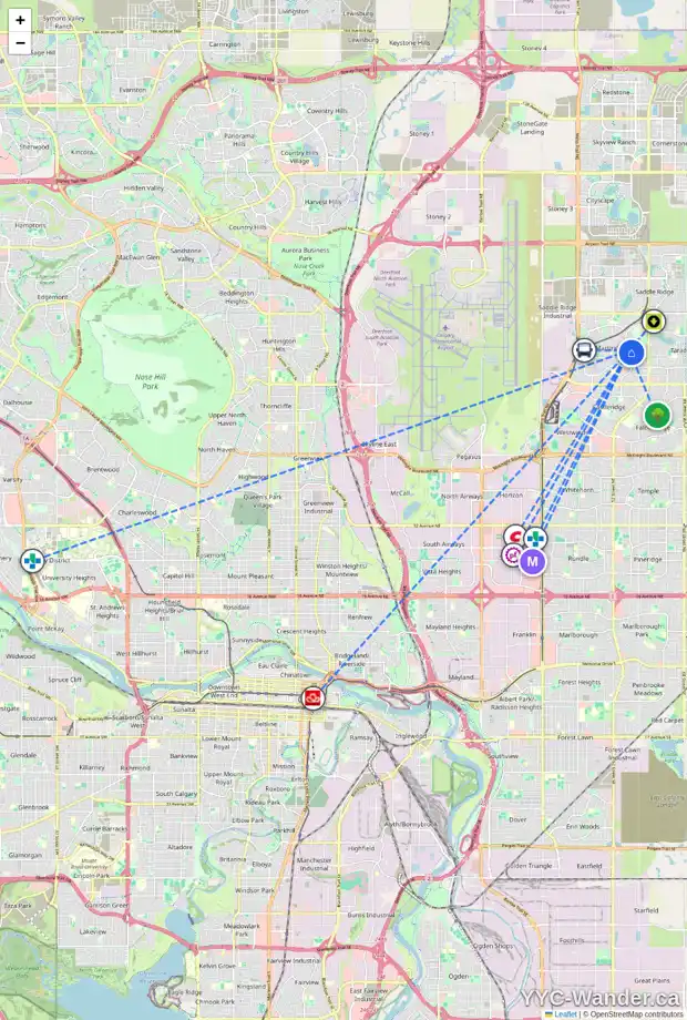 Daily accessibility map for 233 MARTINDALE DR NE, Calgary showing nearby schools, grocery stores, parks, LRT stations and nearby amenities