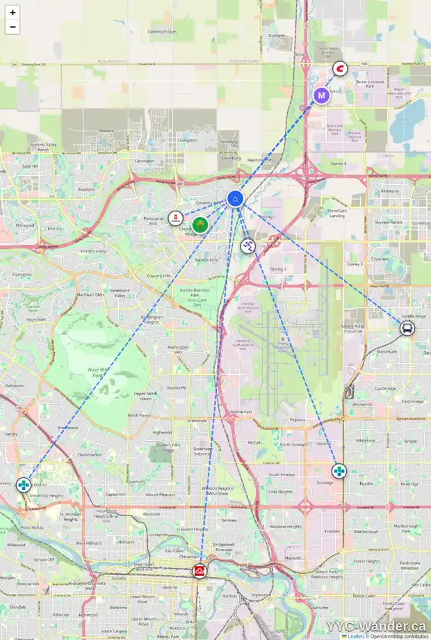 Daily accessibility map for 167 COVERTON HT NE, Calgary showing nearby schools, grocery stores, parks, LRT stations and nearby amenities